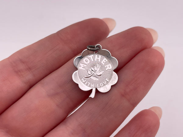 sterling silver rhodium plated 'MOTHER WITH LOVE' four leaf clover pendant