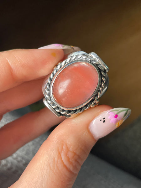 size 10.5 sterling silver pink glass ring