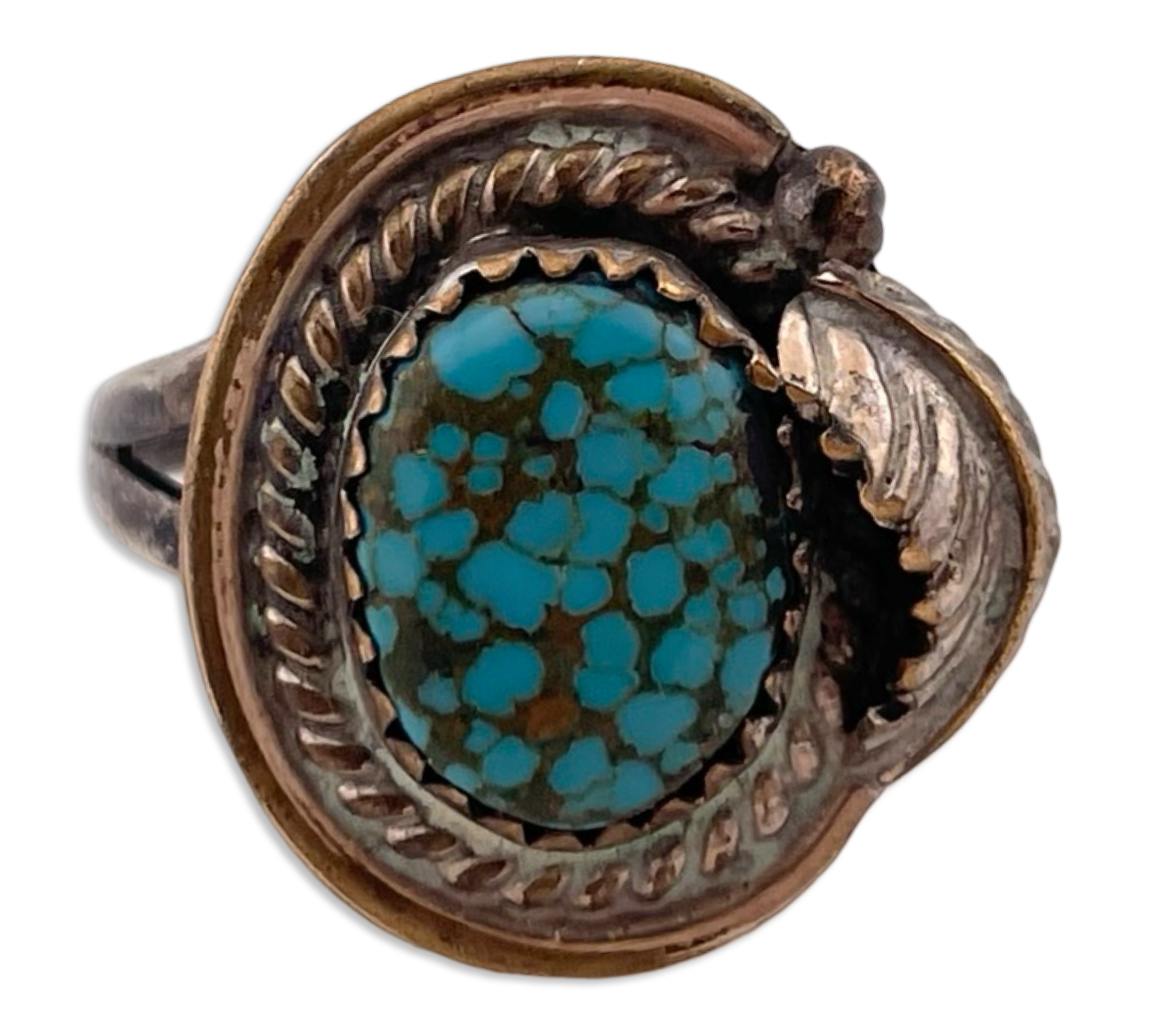 size 9 sterling silver gold plated turquoise ring