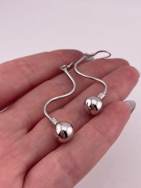 sterling silver stoneless squiggle ball dangle earrings