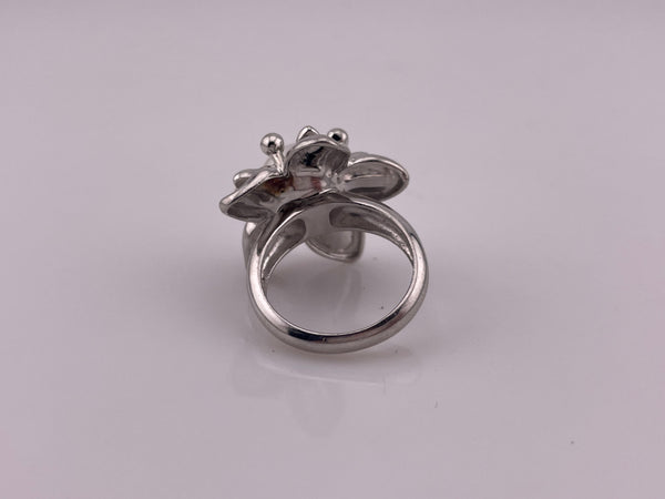 size 6.25 sterling silver rhodium plated faux pearl flower ring