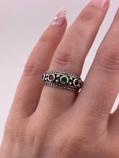 size 7 sterling silver lab sapphire ruby emerald ring