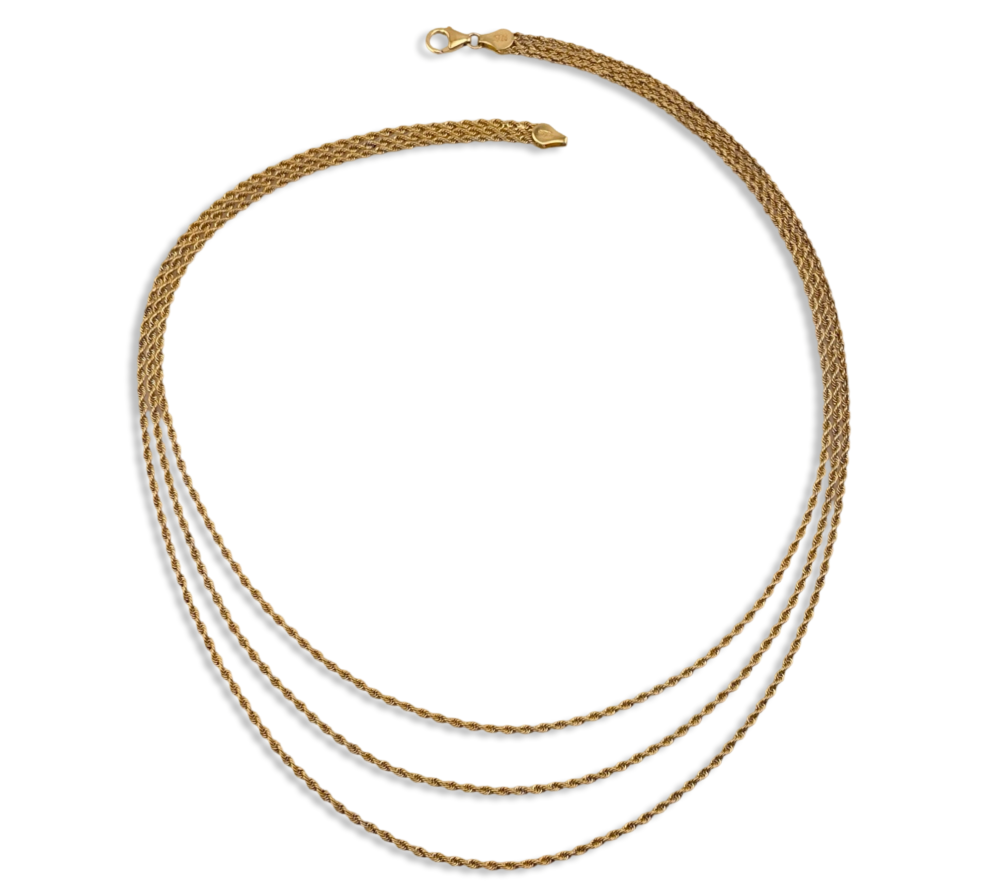 sterling silver 18" triple layered gold plated rope chain necklace