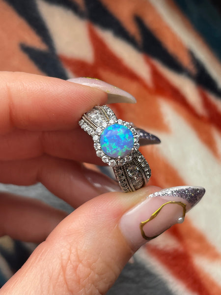 size 6 sterling silver lab opal rhinestone ring