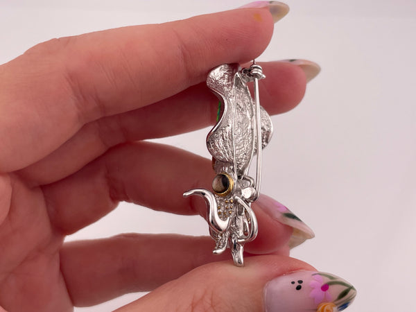 sterling silver lab opal mother of pearl squid pendant brooch