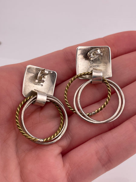 sterling silver & brass door-knocker post dangle earrings