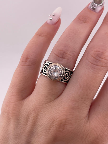 size 6.5 sterling silver chunky swirl band rhinestone ring