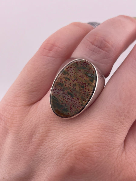 size 5.75 adjustable band 800 silver chunky jasper ring