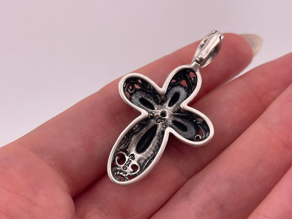 sterling silver Carolyn Pollack Relios stoneless cross cut-out design enhancer bale pendant