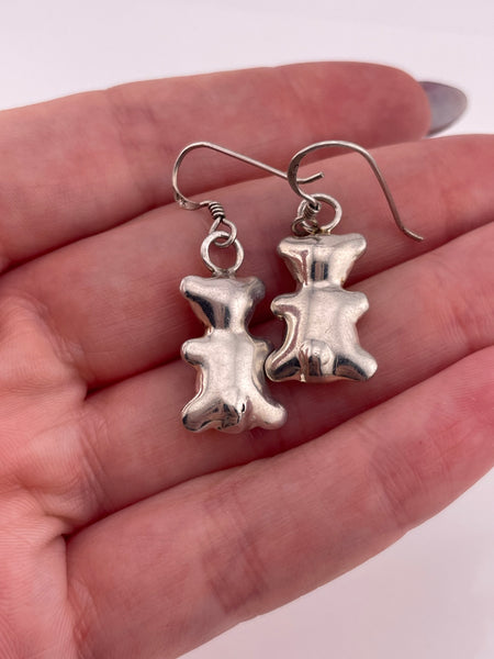 sterling silver 3D puffy teddy bear dangle earrings
