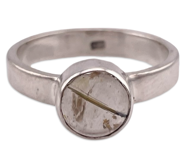 size 8.5 sterling silver round rutilated quartz ring