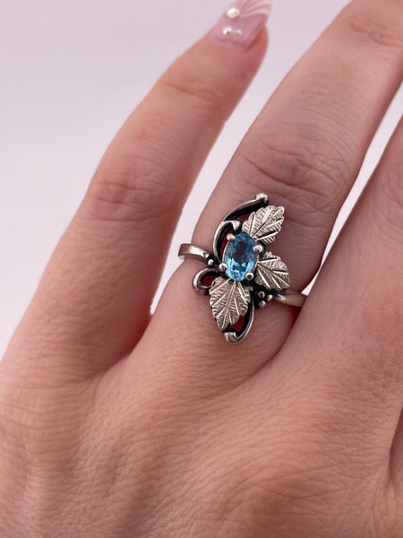 size 6.25 sterling silver faceted topaz leaf ring