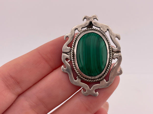 sterling silver malachite pendant brooch