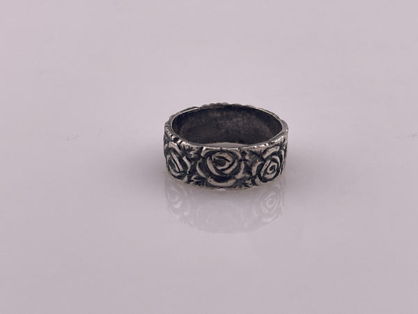 size 4.75 sterling silver rose flower band ring