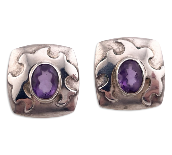 sterling silver faceted amethyst post earrings