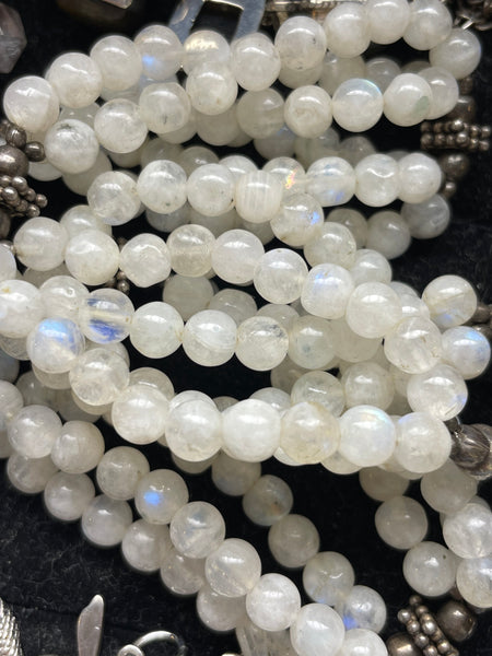 sterling silver moonstone & pearl beaded statement necklace