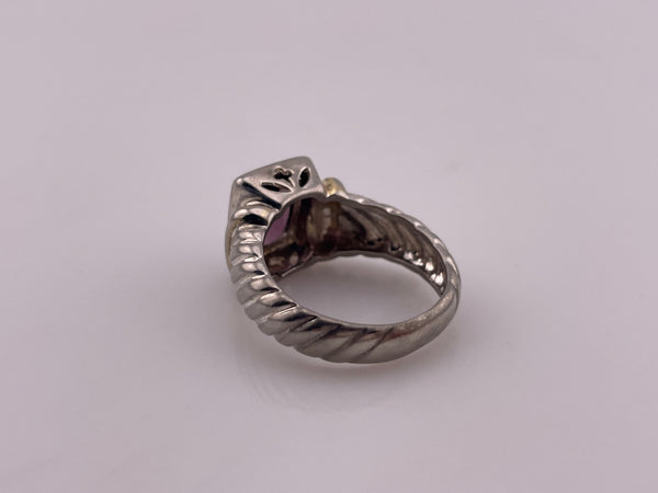 size 6.75 sterling silver & gold wash detailing faceted purple glass rectangle ring