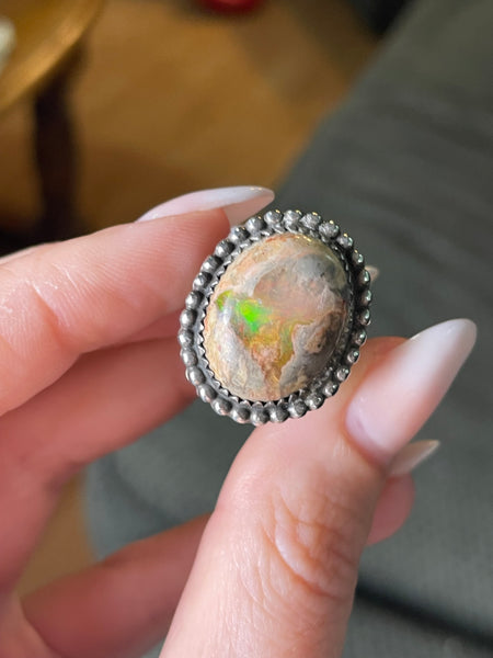 size 7 sterling silver Mexican opal ring