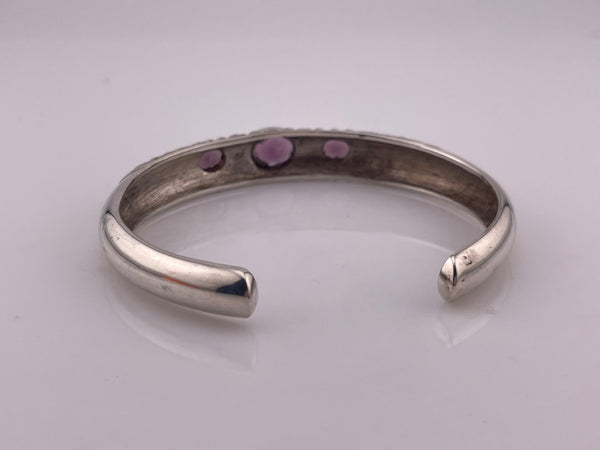 sterling silver large faceted purple glass cuff bracelet