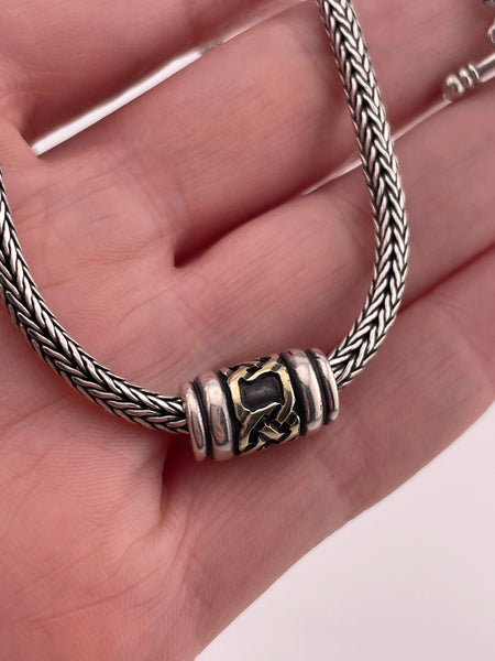 sterling silver 18" foxtail wheat barrel pendant toggle clasp necklace