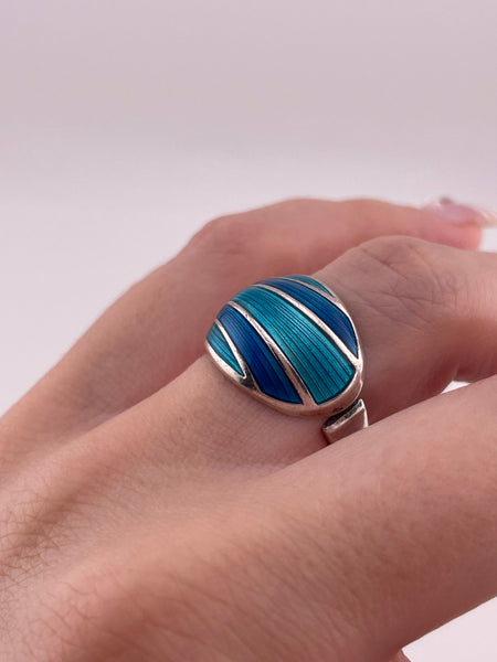 size 6.75 sterling silver David Andersen blue enamel open band ring