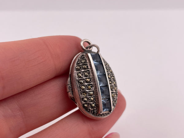 sterling silver faceted blue glass marcasite pendant ***As Is***