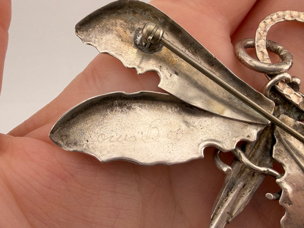 sterling silver 3" Lois Booth dragonfly pendant brooch