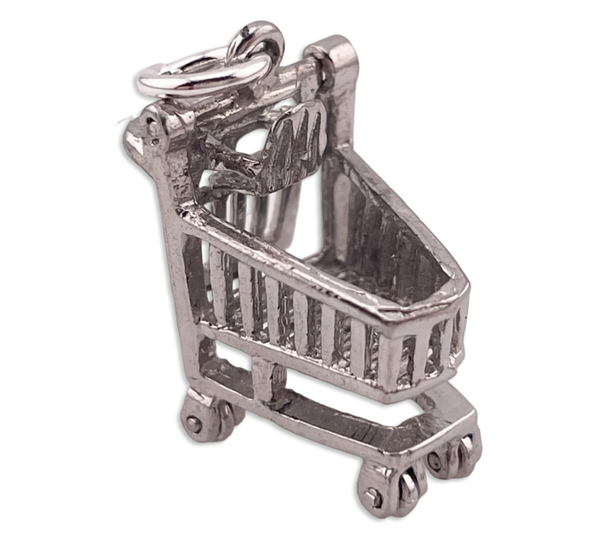sterling silver rhodium plated shopping cart pendant