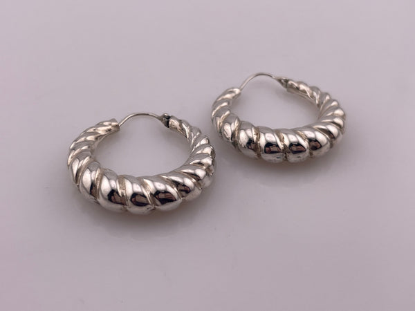 sterling silver 1 1/4" textured hollow hoop earrings