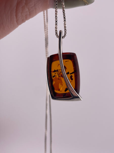 sterling silver amber pendant necklace