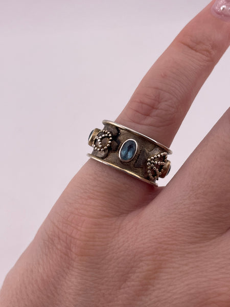size 6 sterling silver faceted topaz nautical theme band ring ***Chipped Stone***