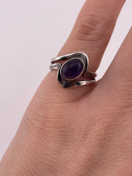 size 5.25 sterling silver amethyst hammered band ring