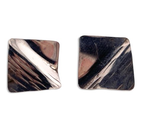 sterling silver small stoneless abstract square post earrings