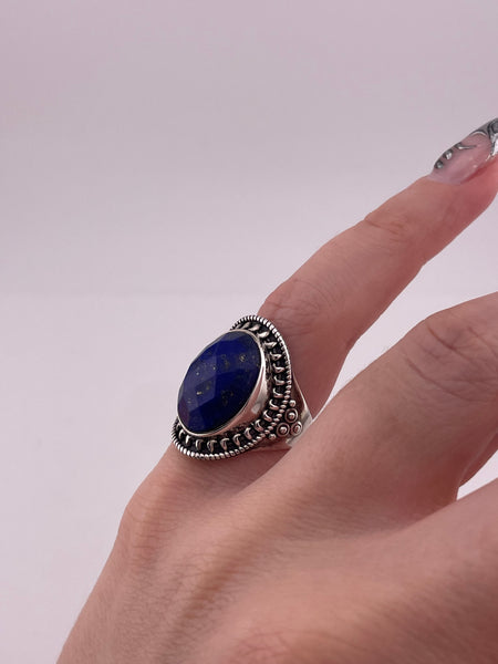 size 5 sterling silver faceted lapis ring