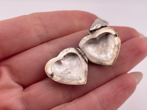 sterling silver etched heart locket pendant