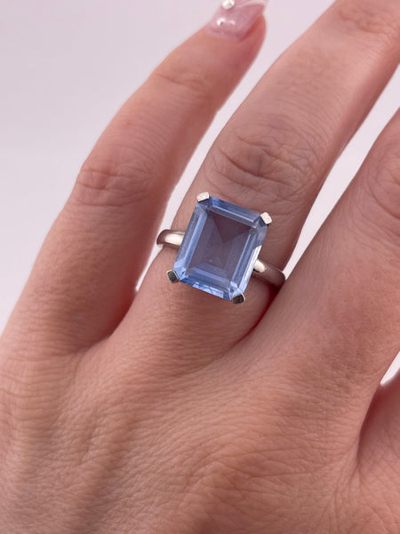 size 7.25 sterling silver faceted blue gemstone ring