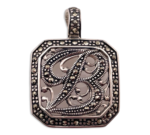 sterling silver 'B' letter initial marcasite pendant