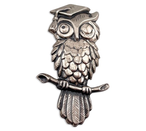 sterling silver wise owl pressed brooch pin