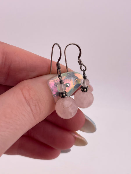 sterling silver rose quartz hook dangle earrings