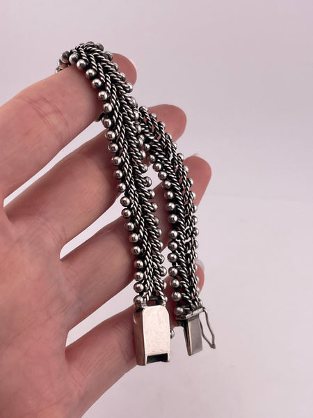 sterling silver heavy 7 5/8" woven ball link bracelet