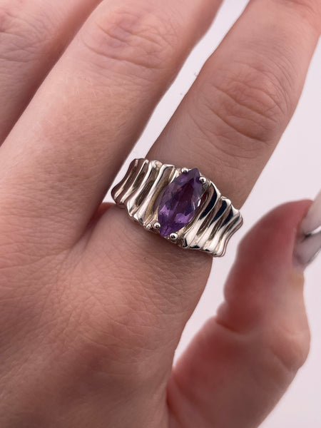 size 7.75 sterling silver faceted marquise shape amethyst ring