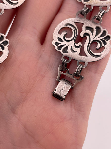 sterling silver 8" ornate filigree cut-out design link bracelet