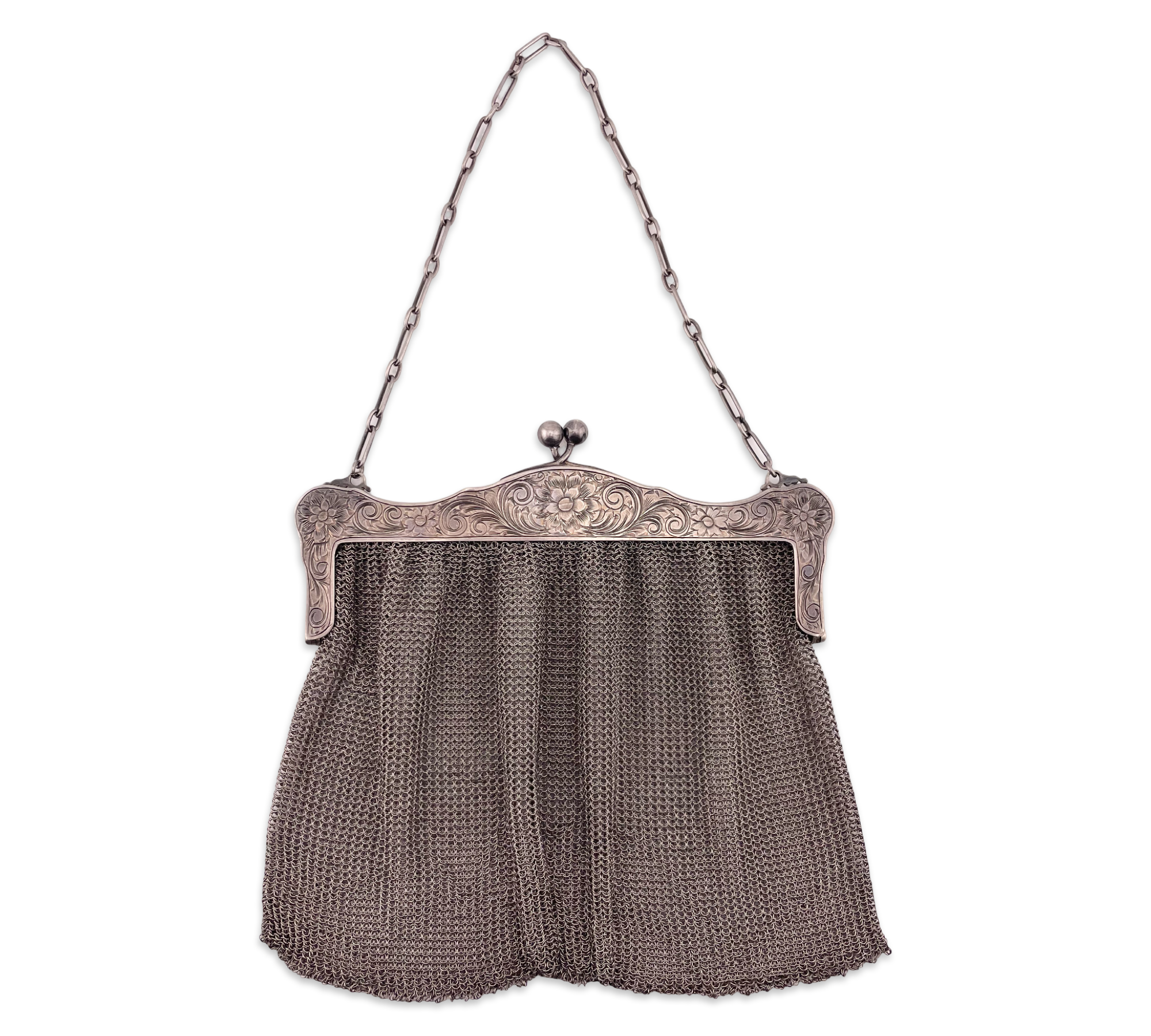 sterling silver 211 gram etched floral mesh purse bag