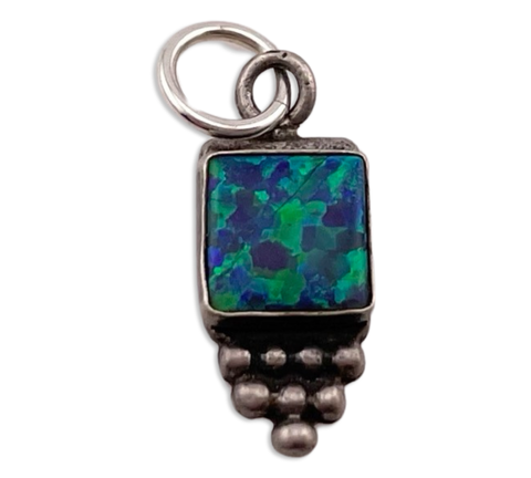 sterling silver square lab opal pendant