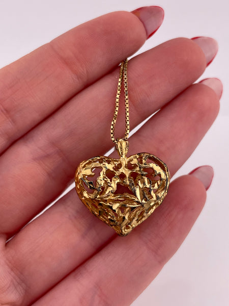 sterling silver gold plated cut-out design heart pendant necklace