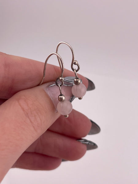 sterling silver rose quarts orb hook dangle earrings
