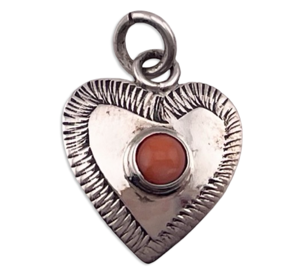 sterling silver coral heart pendant