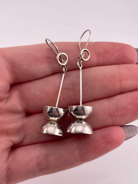 sterling silver Mexican modern stoneless abstract dangle earrings