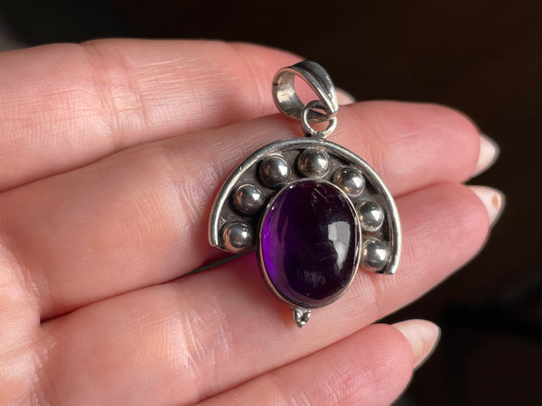 sterling silver amethyst ball design pendant