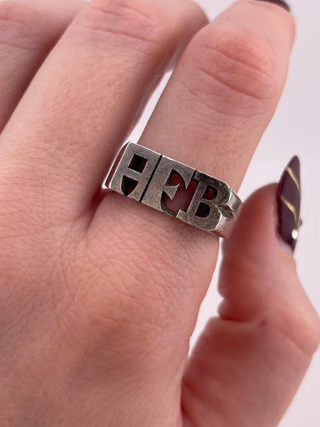 size 8.75 sterling silver 'AFB' initials ring
